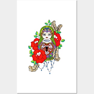 Russian doll and roses Posters and Art